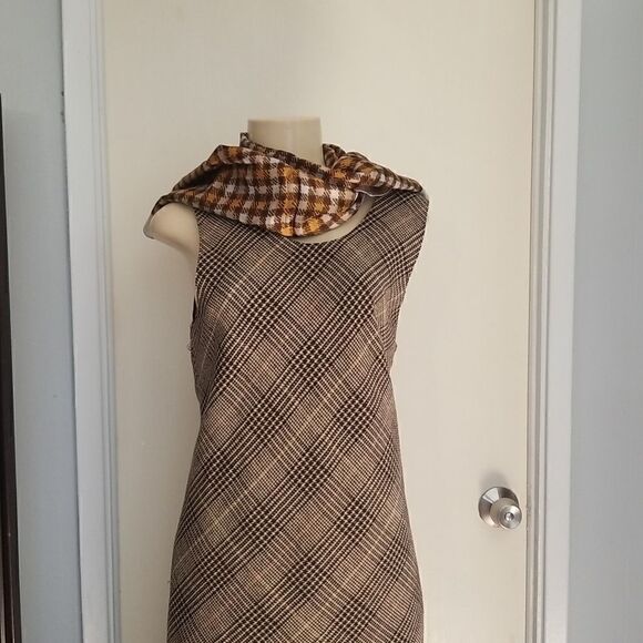 GLENTEX 100% SILK Scarf made in Japan Rectangles + vintage wool dress medium - Picture 10 of 13